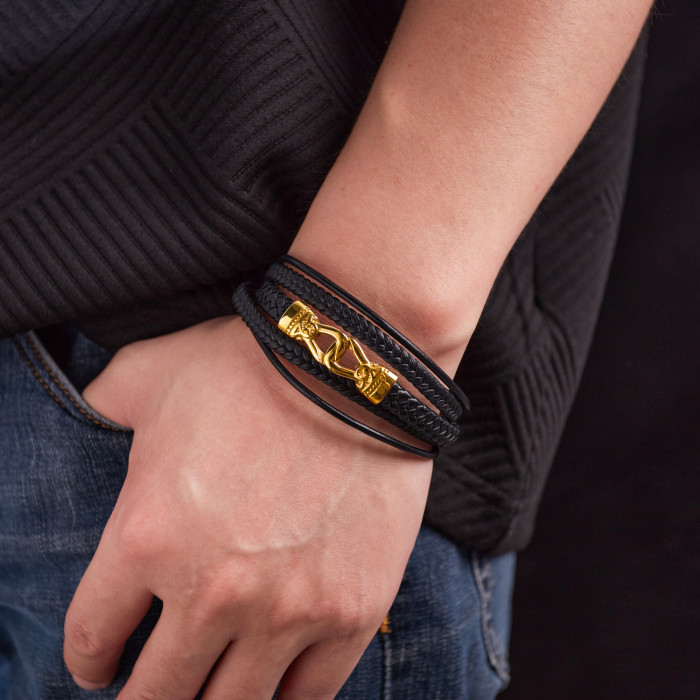 Jewelry Hot Selling Hand-Woven Leather Bracelet Personalized Multi-Layer Leather Bracelet for Men