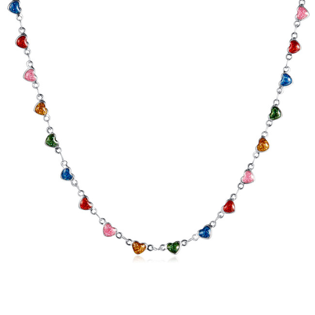 Jewelry Summer Colorful Heart Necklace Simple Stainless Steel Necklace
