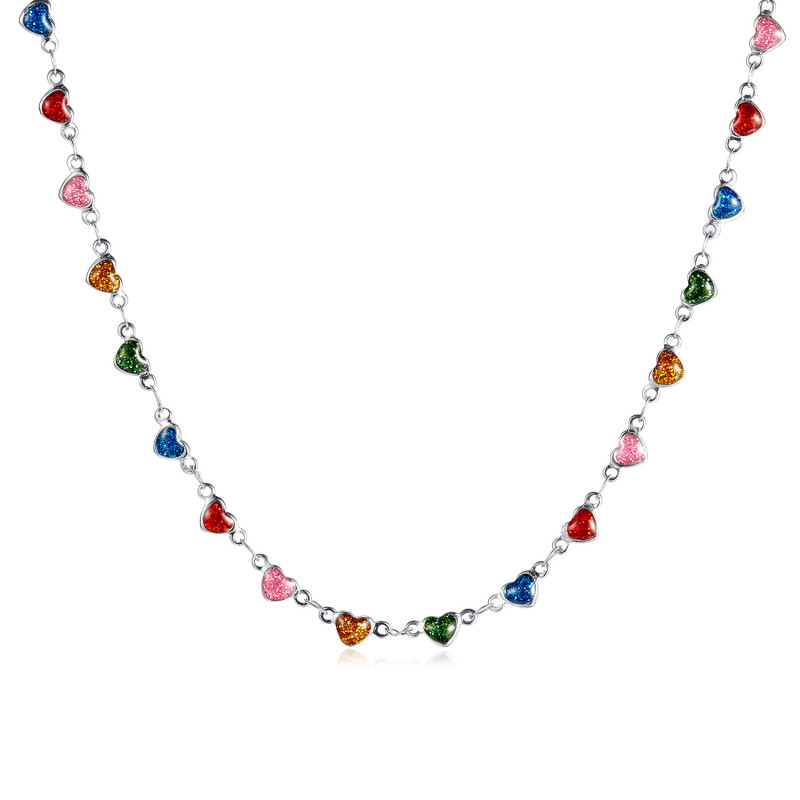 Jewelry Summer Colorful Heart Necklace Simple Stainless Steel Necklace
