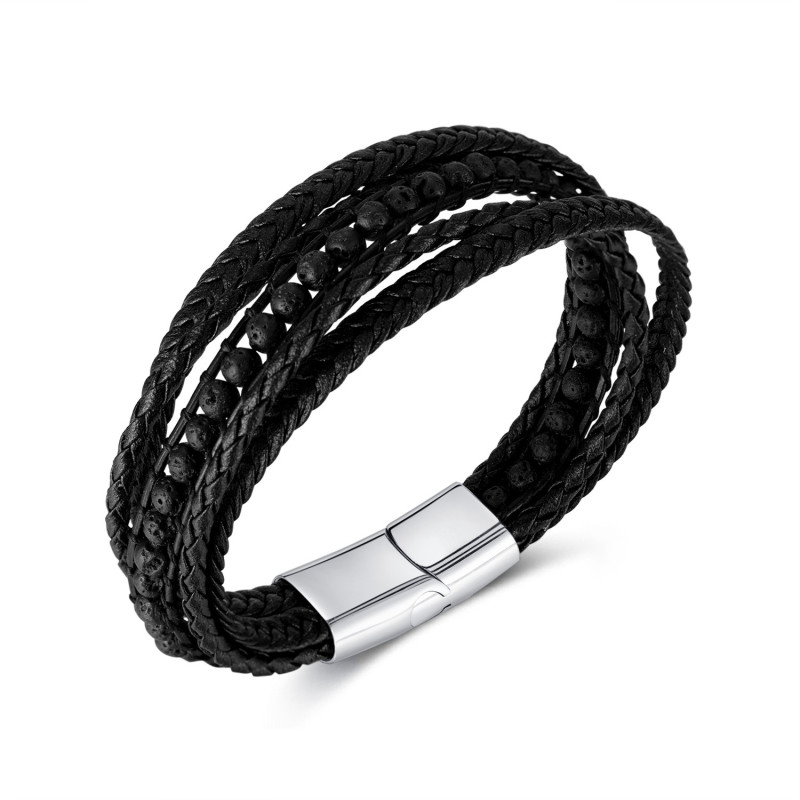 Ornament Personality Volcanic Rock Beaded Jewelry Retro Trendy Men's Leather Bracelet