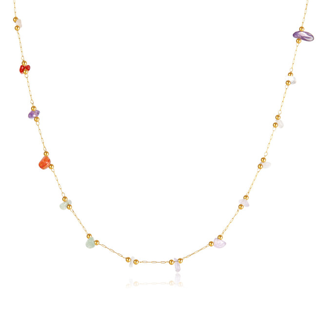 Ornament Colorful Natural Stone Accessories Fashion Titanium Steel Ethnic Style Necklace Women