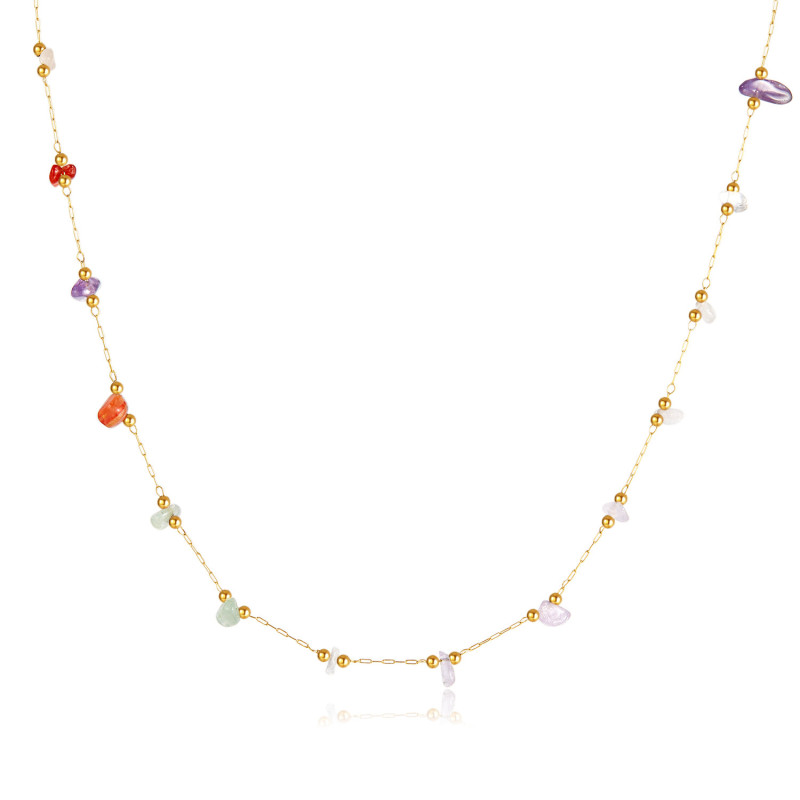 Ornament Colorful Natural Stone Accessories Fashion Titanium Steel Ethnic Style Necklace Women
