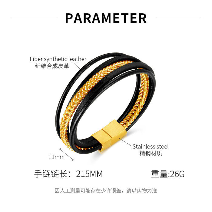 Ornament Factory Vintage Leather Bracelet Personality Stainless Steel Multi-Layer Leather Bracelet Men