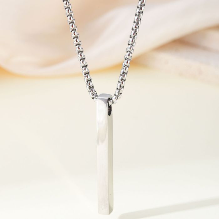 Simple Necklace Rectangular Geometry Stainless Steel Pendant Can Carve Writing