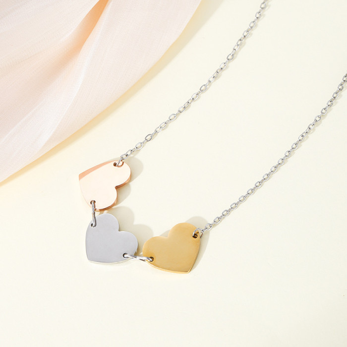 Stainless Steel Three-Color Peach Heart Necklace Creative Heart-Shaped Pendant Sweater Chain Love Necklace