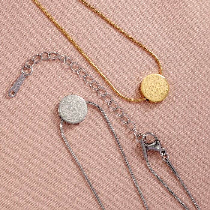 Jesus Cross Necklace Vintage Small Hole Bead Pendant round Snake Bones Chain