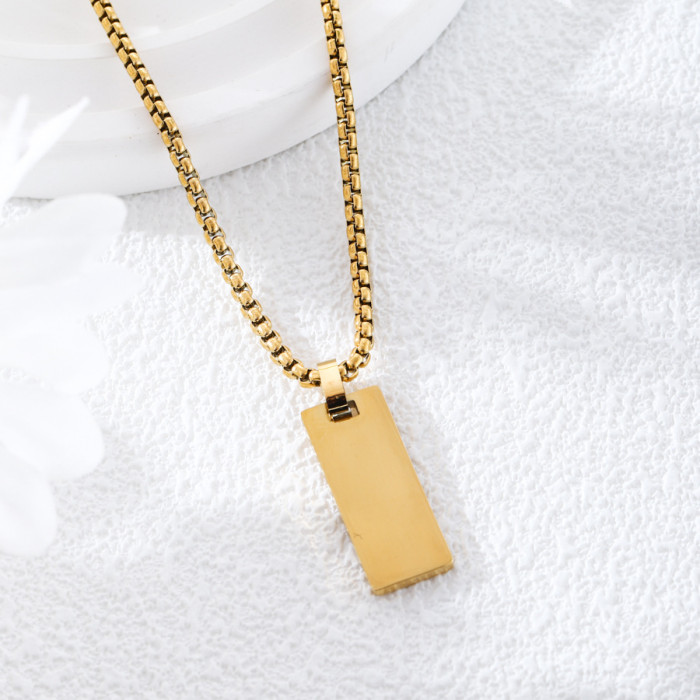 Stainless Steel Rectangular Pendant Square Pearl Necklace Personality Simple Sweater Chain Can Carve Writing 10 * 25mm