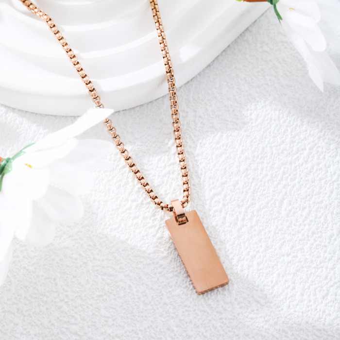 Stainless Steel Rectangular Pendant Square Pearl Necklace Personality Simple Sweater Chain Can Carve Writing 10 * 25mm