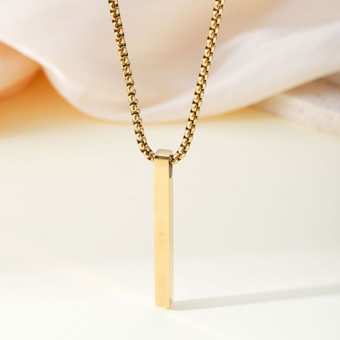 Simple Necklace Rectangular Geometry Stainless Steel Pendant Can Carve Writing