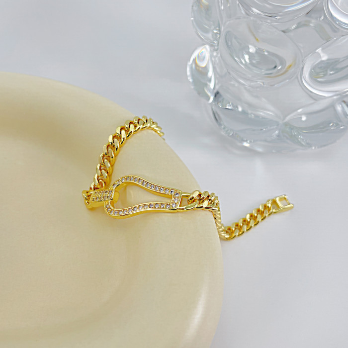 Ornament Personality Summer Cuban Link Chain Copper Bracelet Irregular Diamond Bracelet for Women