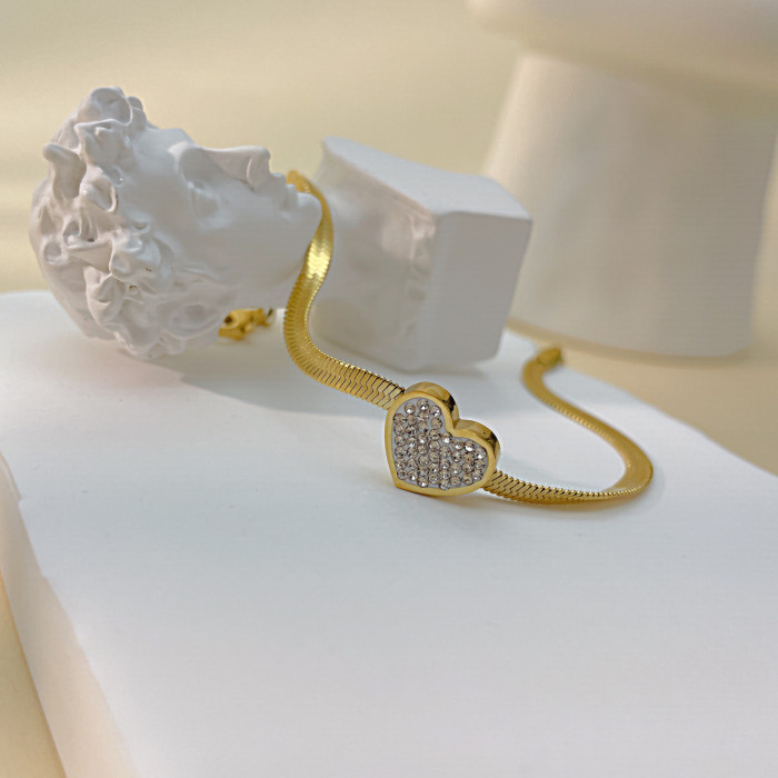 Jewelry Fashion Titanium Steel Snake Bone Chain Bracelet Stainless Steel Heart Zircon Bracelet for Women