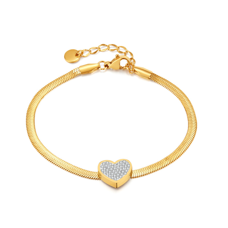 Jewelry Fashion Titanium Steel Snake Bone Chain Bracelet Stainless Steel Heart Zircon Bracelet for Women