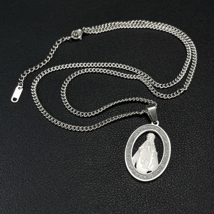 Retro Fashion Stainless Steel Hollow Virgin Women  Pendant Necklace