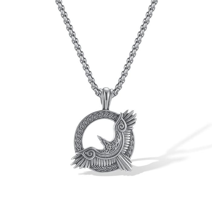 Nordic Celtic Viking Stainless Steel Design Eagle Flying Pendant Necklace for Men