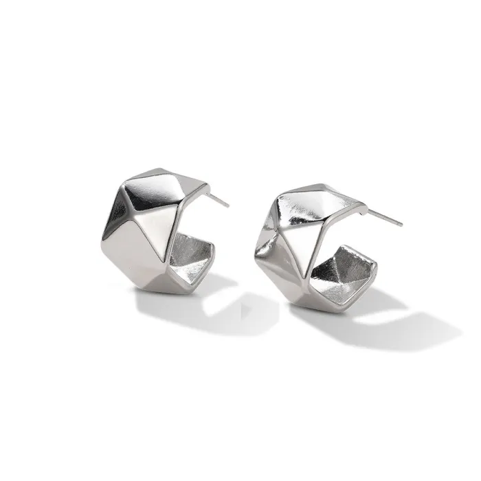 925 Silver Needle French Retro Stud Earrings Pleated Texture Road Trendy Earrings Copper