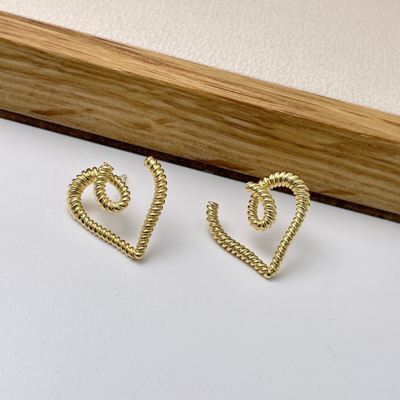 925 Silver Needle New Line Spiral Love Heart Earrings Female Stud Earrings Heart-Shaped Earrings