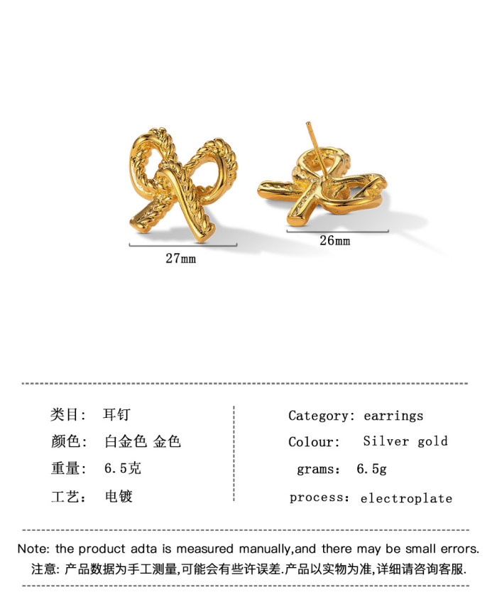 Ins Hollow Gold Bow Top-Selling Product Fashion Cute Earrings 925 Silver Needle