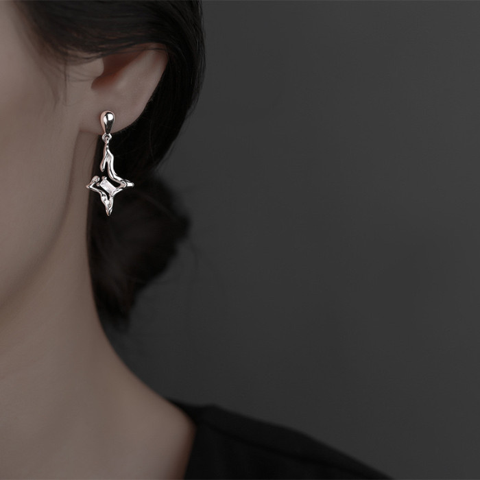 925 Silver Stud Earrings Women's Simple Gold Plated Personalized Eardrops