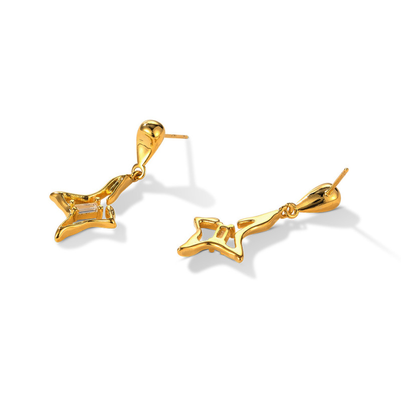 925 Silver Stud Earrings Women's Simple Gold Plated Personalized Eardrops