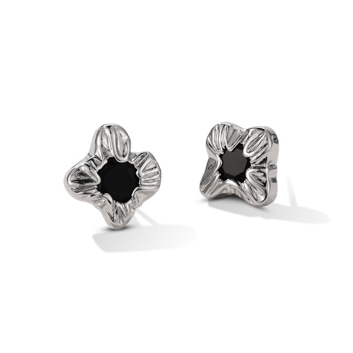925 Silver Needle Simple Black Zircon Stud Earrings Female Temperament Earrings