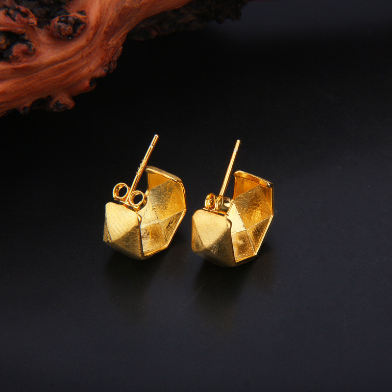 925 Silver Needle French Retro Stud Earrings Pleated Texture Road Trendy Earrings Copper