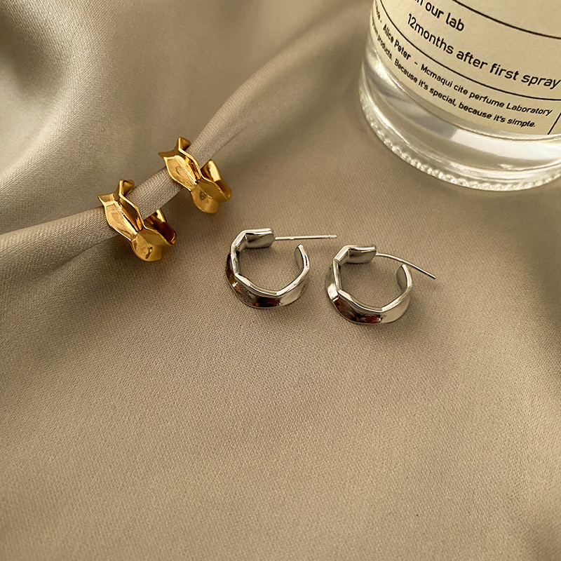 925 Silver Needle Jewelry Geometric Metal Stud Earrings Irregular with Personality Simple Earrings