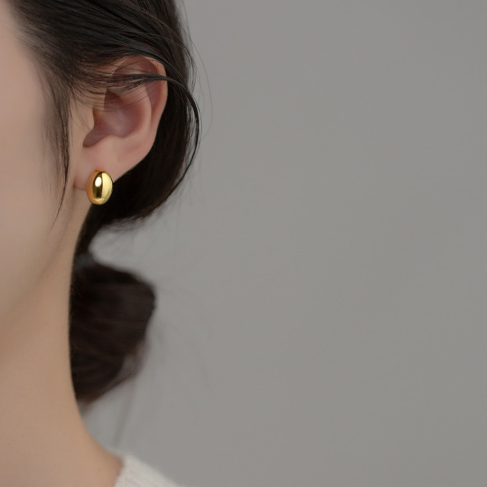 925 Silver Pin Earrings Retro Three-Dimensional Gold-Plated Simple Earrings