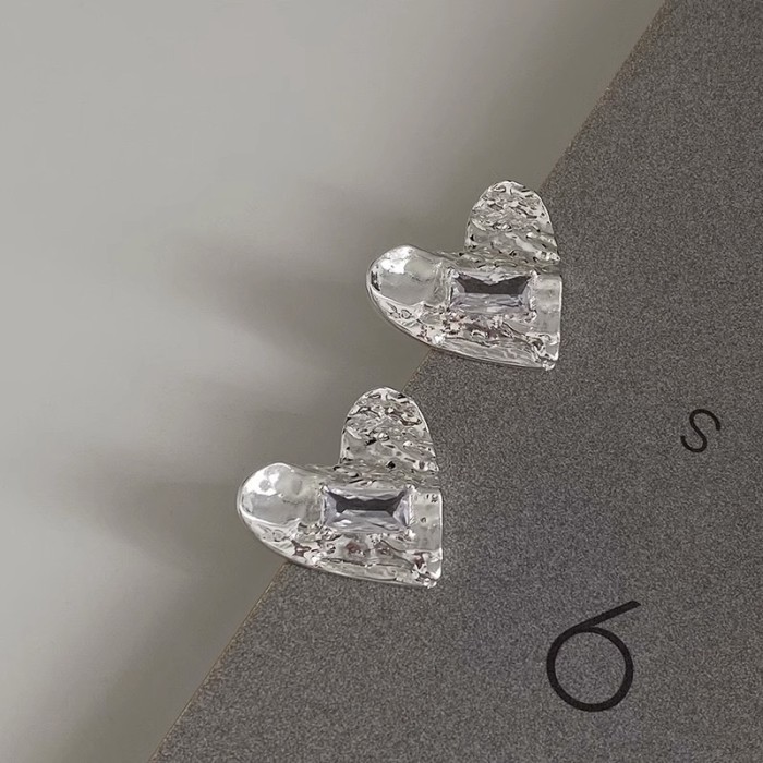 925 Silver Needle Retro Love Texture Micro-Inlaid Square Zircon Earrings Creative