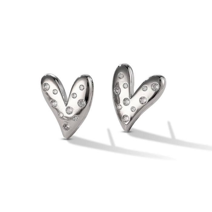 925 Silver Needle Zircon Heart-Shaped Earrings Heart-Shaped Earrings Personality Environmental