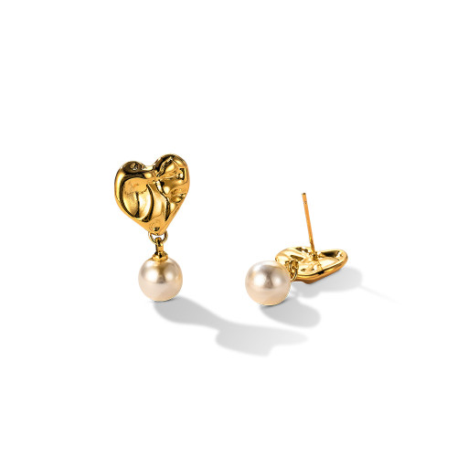 925 Silver Needle Gold Love Abs Pearl Stud Earrings Graceful Personality Vintage Earings