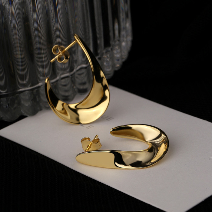925 Silver Needle Ins Geometric Simple Special-Shaped C- Type Copper Gold Plated Women Earrings