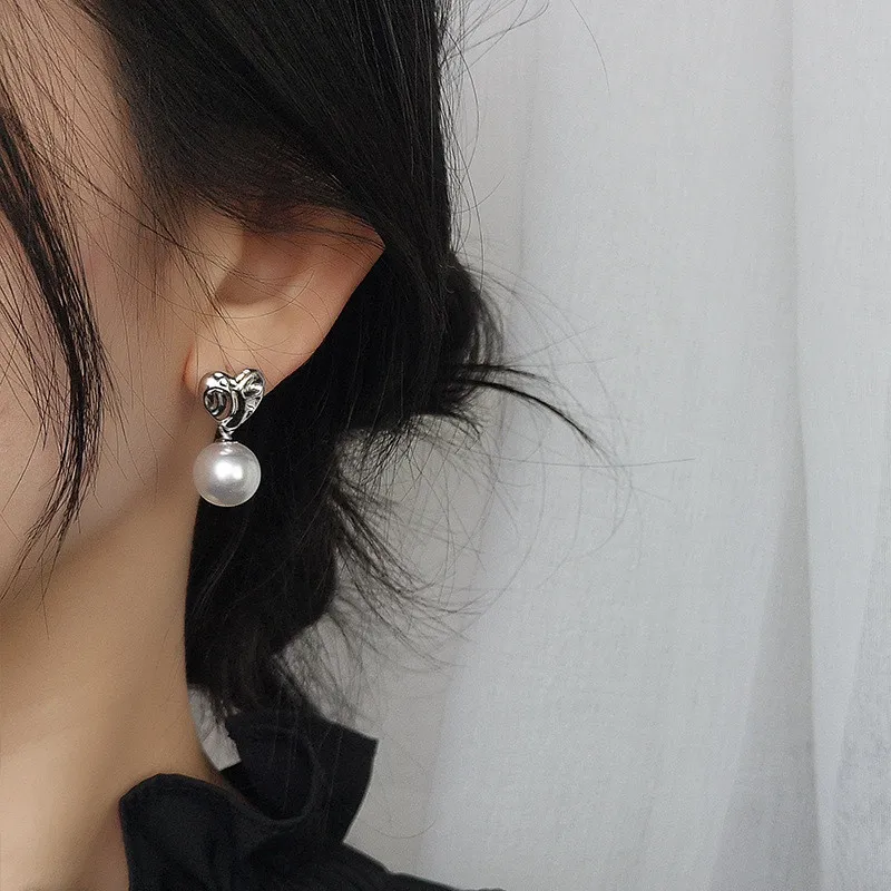 925 Silver Needle Gold Love Abs Pearl Stud Earrings Graceful Personality Vintage Earings