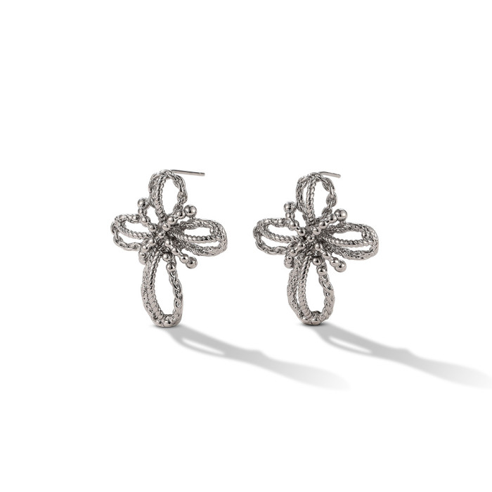 Sterling Silver Needle Stud Earrings Copper Plated Real Gold Hollow Flower Creative Earrings for Women