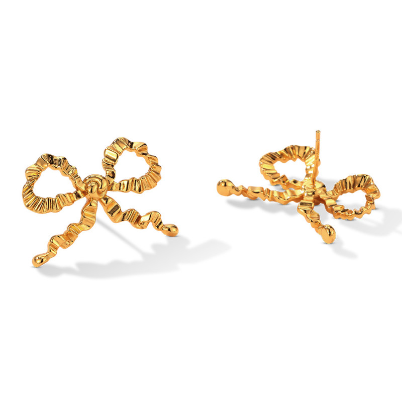 925 Silver Stud Bow Gold Plated Ornament High-Profile Stud Earrings