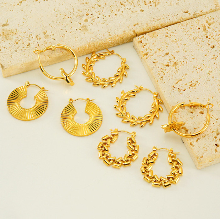 Titanium Steel Twists Hoop Earring for Women Simple  Hyperbole Gold Color Metal Ear Jewelry Gift Accessories