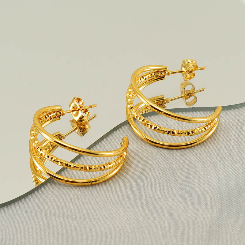 Fashion Multi-Layer C Shaped Hoop Earrings Women's Stainless Steel Personalized Earrings