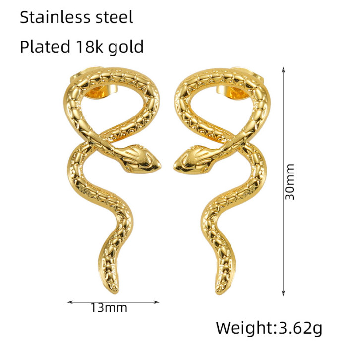Vintage Stud Snake Earrings for Women Statement BambooTwist Metal Ear Buckle Gold Plated Stainless Steel Jewelry