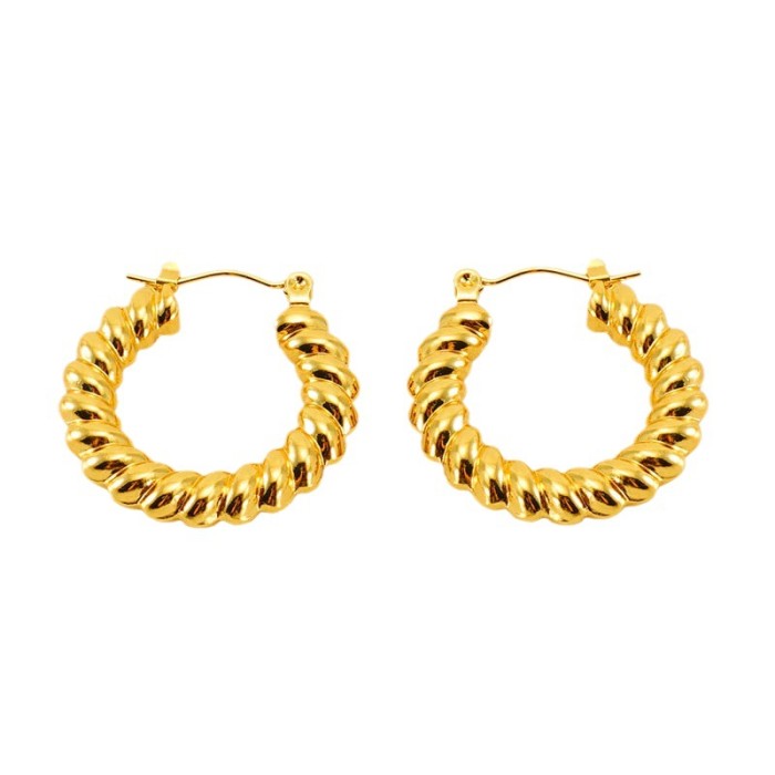 Vintage Twisted Hoop Earrings for Women Gold Plated Stainless Steel Twist Ear Buckle Stackable Circle Hoops Party Jewelry