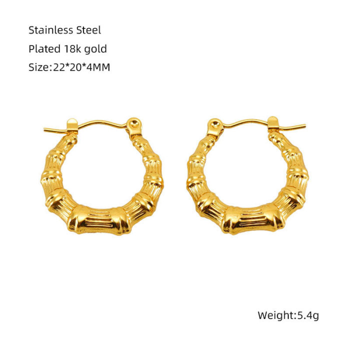 Stainless Steel Geometric Hammered Textured Hoop Earrings for Women Gold Plated Beaded Earring Piercing Jewelry Gifts