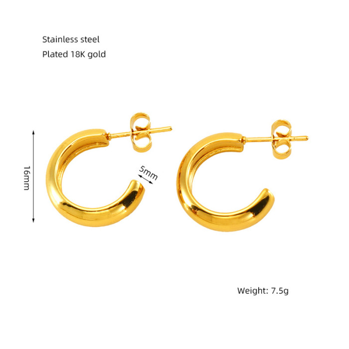 Classic Stainless Steel Smooth Hoop Earrings For Woman Fashion Korean Jewelry Temperament Girl's Daily Wear Earrings