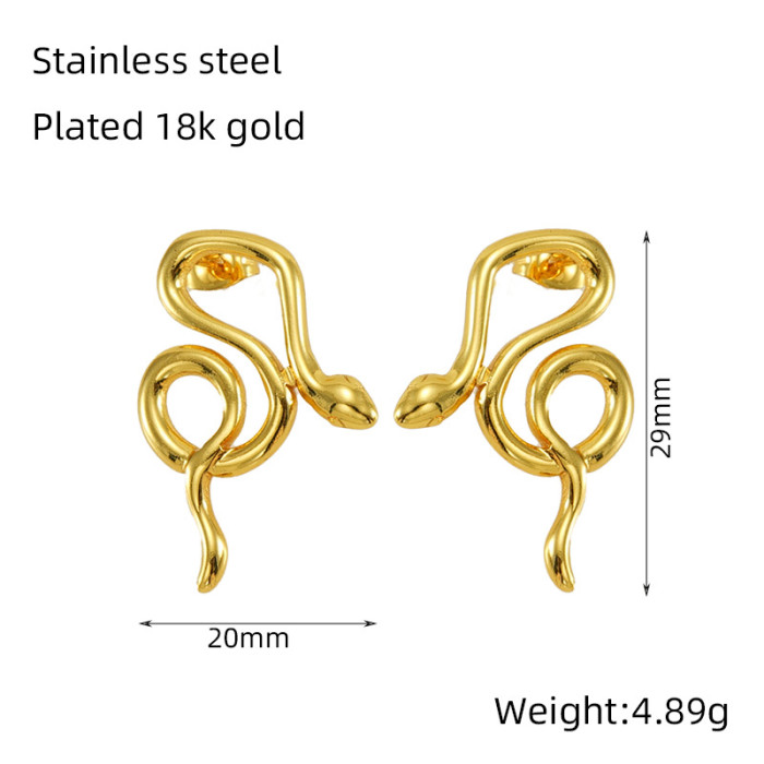 Vintage Stud Snake Earrings for Women Statement BambooTwist Metal Ear Buckle Gold Plated Stainless Steel Jewelry