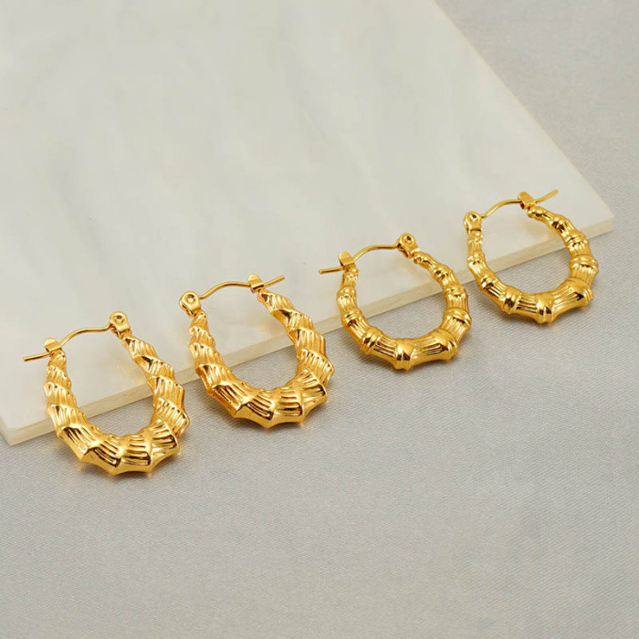 Stainless Steel Geometric Hammered Textured Hoop Earrings for Women Gold Plated Beaded Earring Piercing Jewelry Gifts