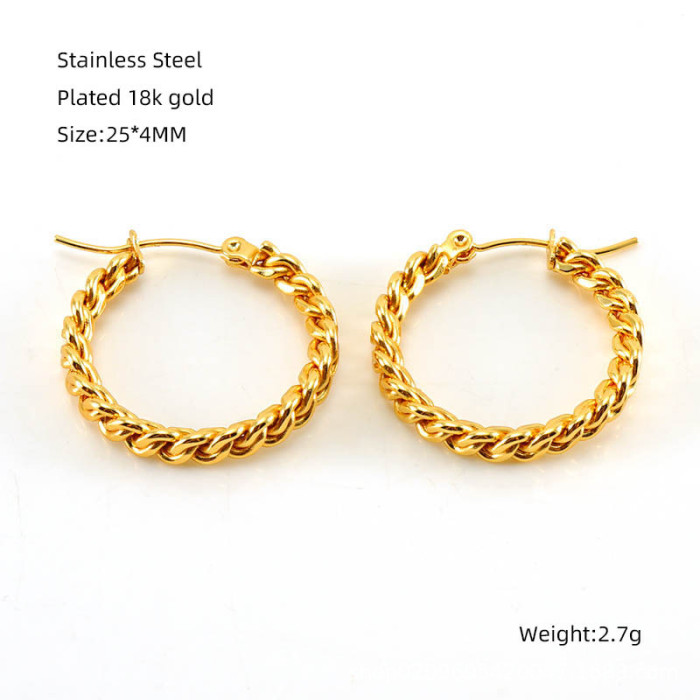 Vintage Stainless Steel Chunky Round Earrings For Women  Trending Gold Plated Geometric Ear Hoops Earrings Jewelry Gift