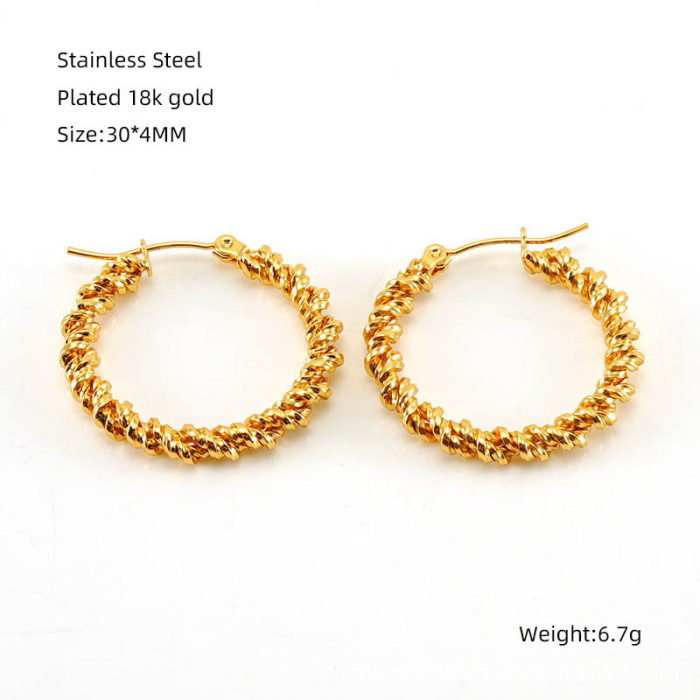 Vintage Stainless Steel Chunky Round Earrings For Women  Trending Gold Plated Geometric Ear Hoops Earrings Jewelry Gift