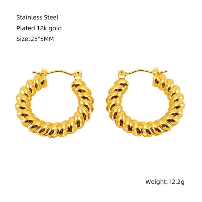 Vintage Twisted Hoop Earrings for Women Gold Plated Stainless Steel Twist Ear Buckle Stackable Circle Hoops Party Jewelry