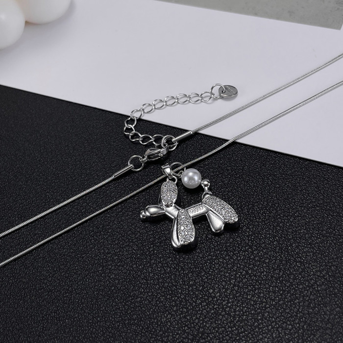 Ornament Wholesale Fashion Stainless Steel Sweater Chain Double-Layer Three-Dimensional Puppy Necklace