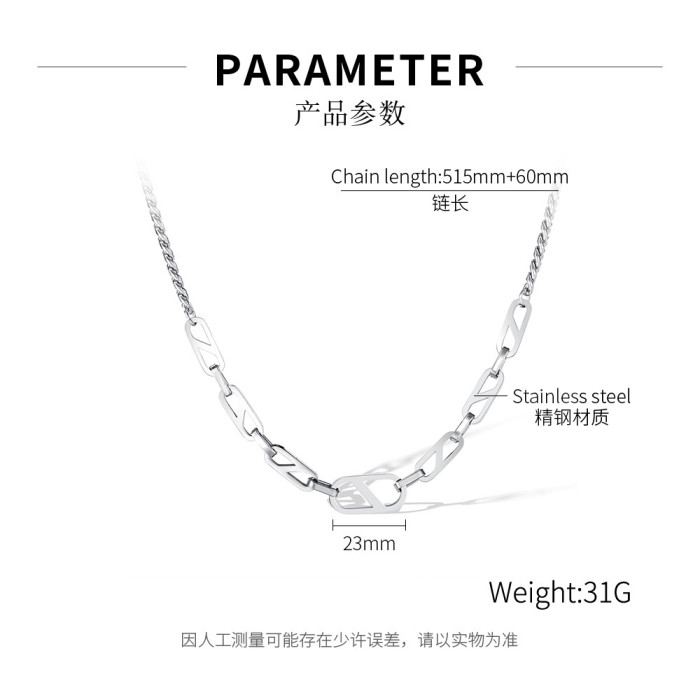Jewelry Factory New Fashion Hip Hop Creative Stainless Steel Geometric Gender-Free Men's and Women's Necklace