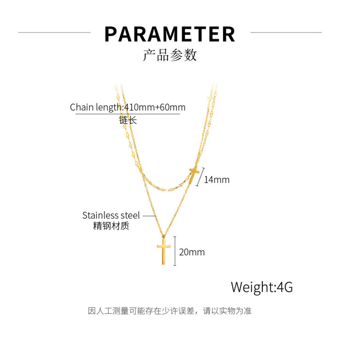 Jewelry Factory Fashion Double-Layer Titanium Steel Necklace Trendy Stainless Steel Cross Necklace
