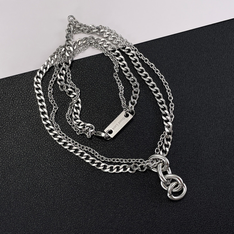 Jewelry Factory Personalized High-Grade Stainless Steel Creative Circle Ring Buckle Multi-Layer Necklace