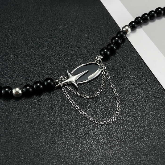 Ornament Factory Fashion Premium Black Beaded Sweater Chain Personality Tassel Men's and Women's Necklaces